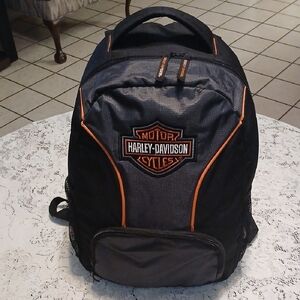 Harley-Davidson Black and Gray Backpack with Orange Accents. Unisex Bag